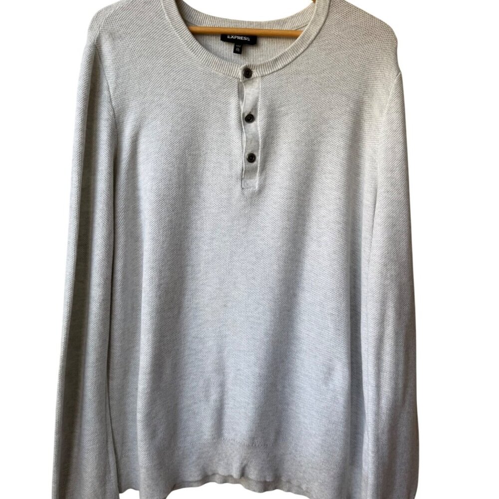 Express Mens Thermal Henley Shirt Size XXL 2XL Gray‎ Waffle Knit Cotton Preppy